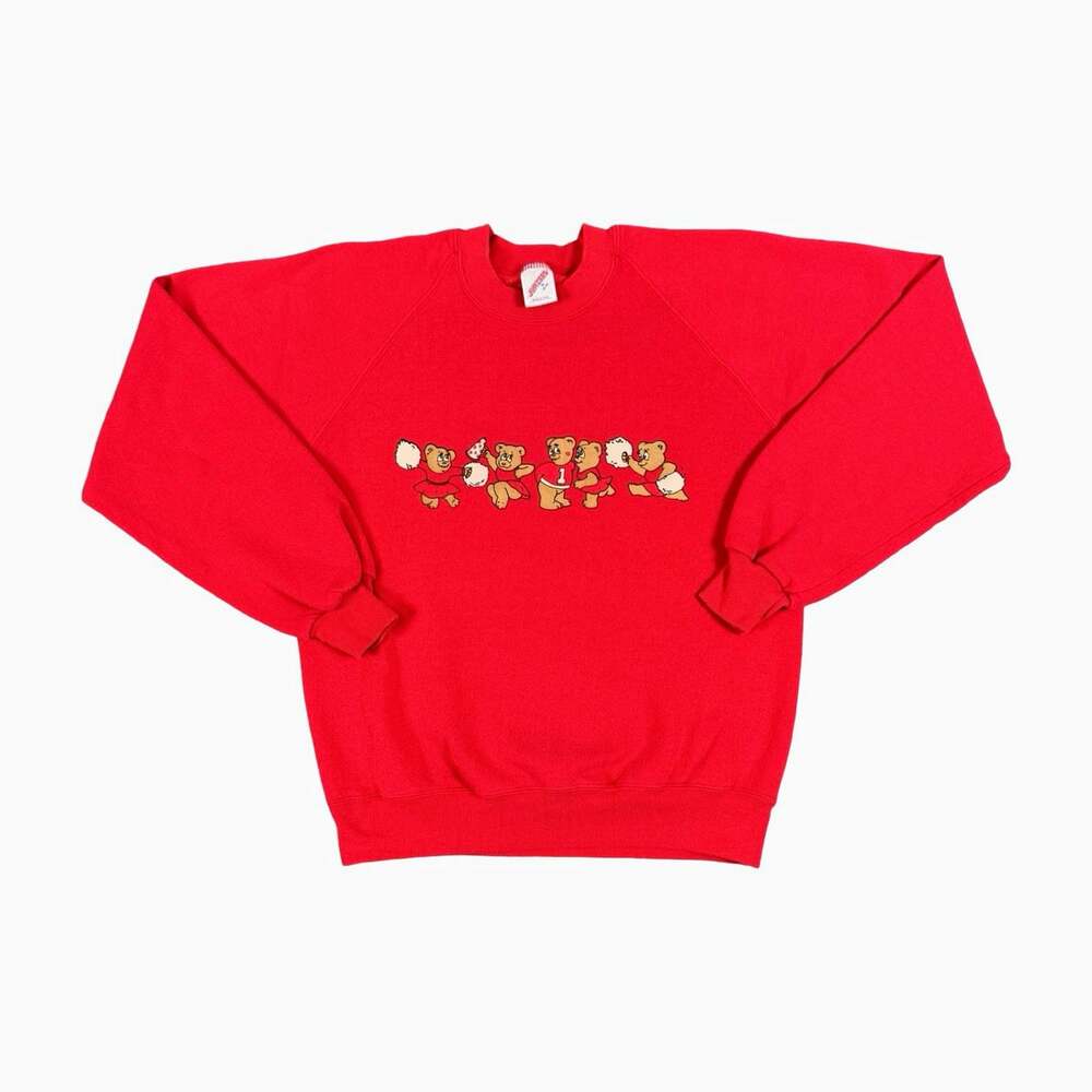 Vintage Cheerleader Bears Jerzees Red Crewneck Sweatshirt Bear Cheer Graphic M